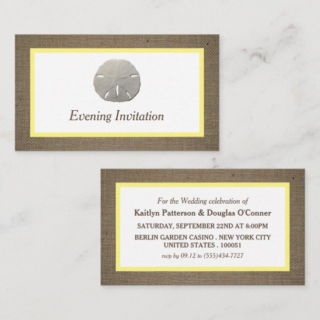 Sand Dollar & Burlap Evening Event Ticket Invite (Front/Back)