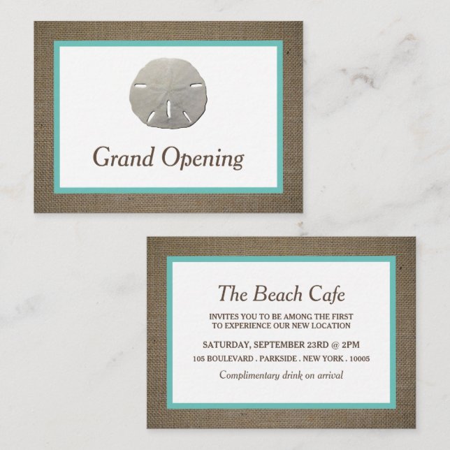 Sand Dollar & Burlap Grand Opening Ceremony Card (Front/Back)