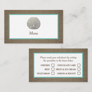 Sand Dollar & Burlap Menu Selection Card