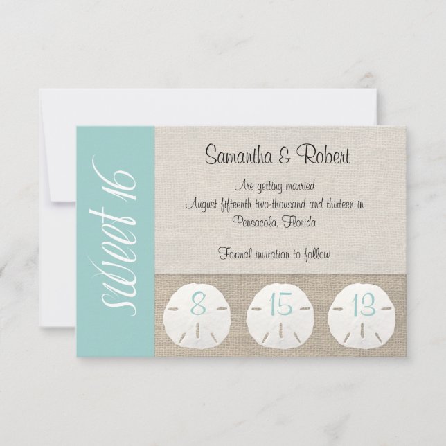 Sand Dollar & Burlap Sweet 16 Invitation (Front)