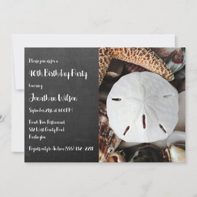 Sand Dollar Chalkboard Birthday Party Invitation (Front)