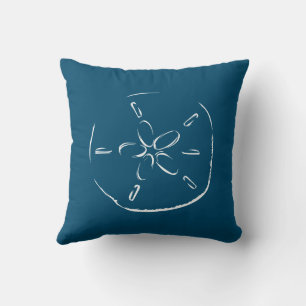 Sand Dollar Drawing Ocean Blue Cushion