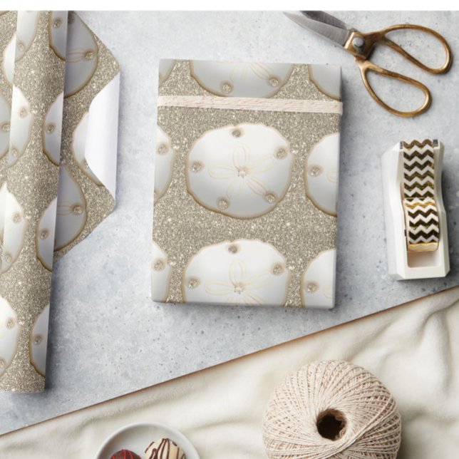 Sand dollar gold glitter look beach sand summer wrapping paper (Creator Uploaded)