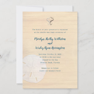 Sand Dollar Hearts Wood Beach Ceremony Wedding Invitation