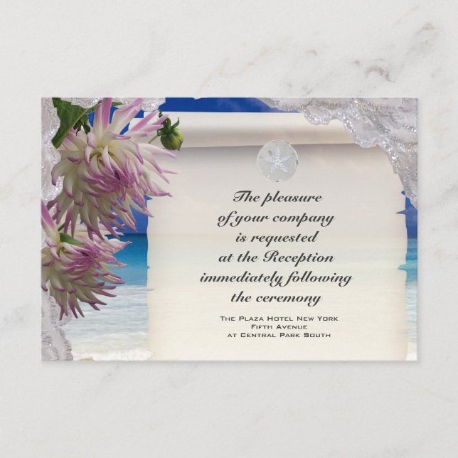 Sand Dollar & Lace Tropical Reception Card (Front)