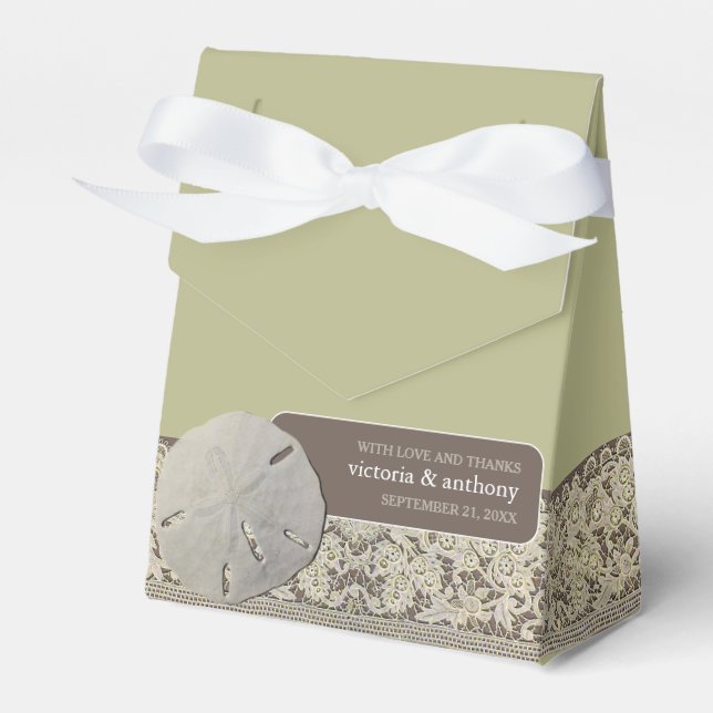 Sand dollar Lace, Vintage Beach Wedding Favour Box (Front Side)