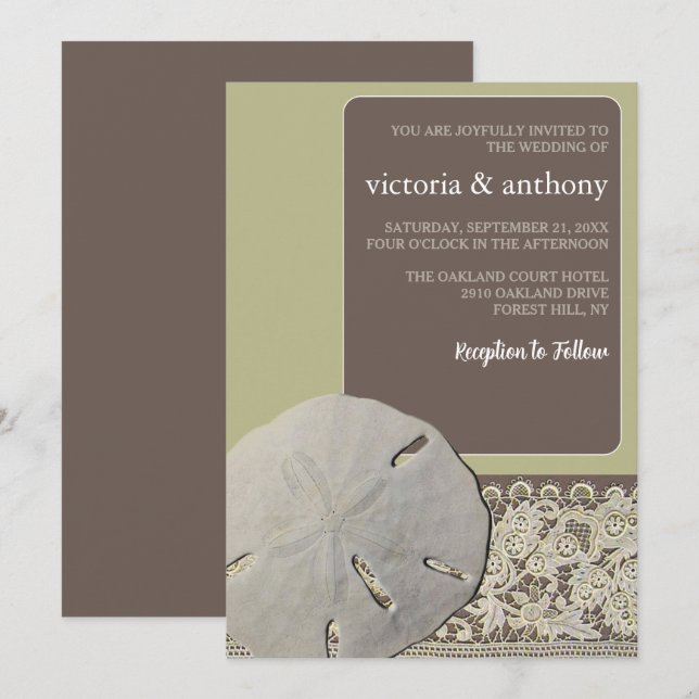 Sand dollar Lace, Vintage Beach Wedding Invitation (Front/Back)