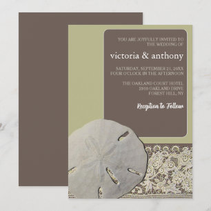 Sand dollar Lace, Vintage Beach Wedding Invitation
