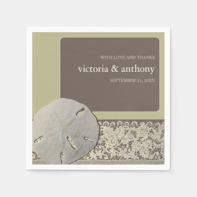 Sand dollar Lace, Vintage Beach Wedding Napkin (Front)