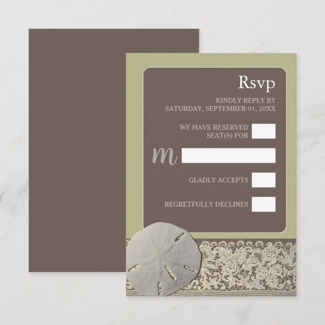 Sand dollar Lace, Vintage Beach Wedding RSVP Card (Front/Back)