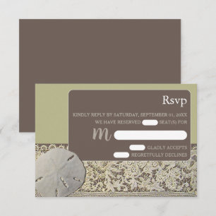Sand dollar Lace, Vintage Beach Wedding RSVP Card