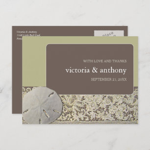 Sand dollar Lace, Vintage Beach Wedding Thank You Postcard
