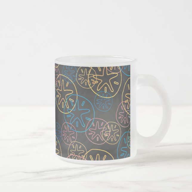Sand Dollar Lines Red Yellow Blue Frosted Glass Coffee Mug (Right)
