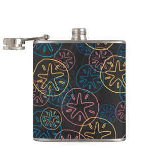 Sand Dollar Lines Red Yellow Blue Hip Flask