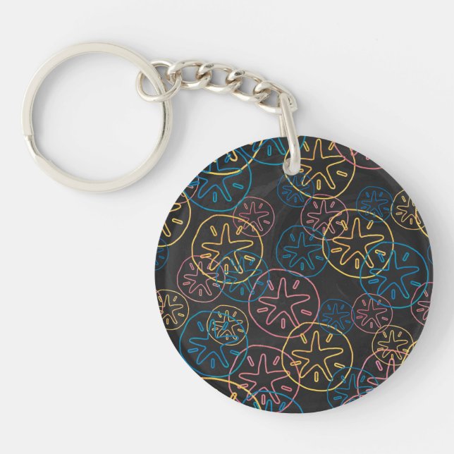 Sand Dollar Lines Red Yellow Blue Key Ring (Front)