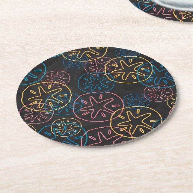 Sand Dollar Lines Red Yellow Blue Round Paper Coaster (Angled)