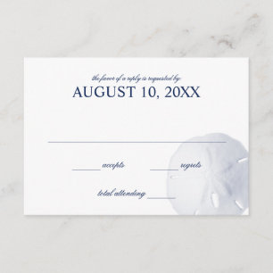 Sand Dollar Navy Blue Wedding RSVP