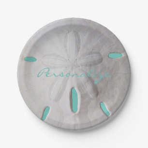 Sand dollar ocean beach summer turquoise white paper plate