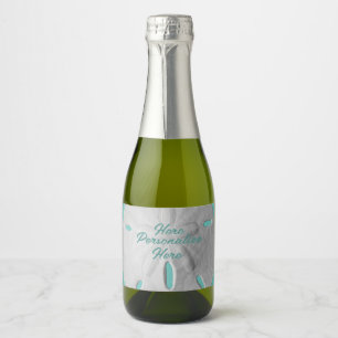 Sand dollar ocean beach summer turquoise white sparkling wine label
