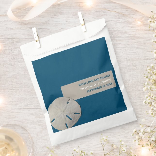 Sand dollar, Ocean Blue Beach Wedding Favour Bags (Clipped)