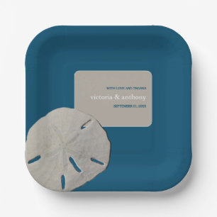 Sand dollar, Ocean Blue Beach Wedding Paper Plate