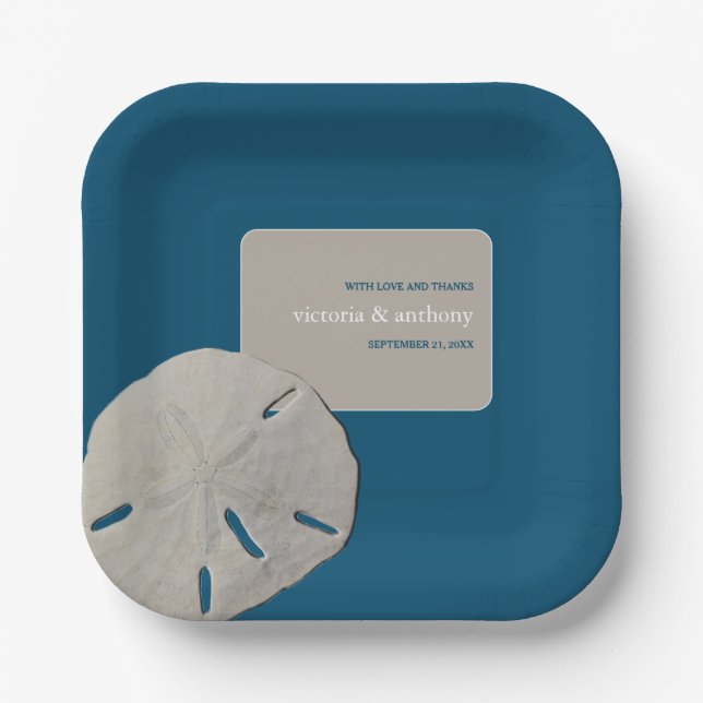 Sand dollar, Ocean Blue Beach Wedding Paper Plate (Front)