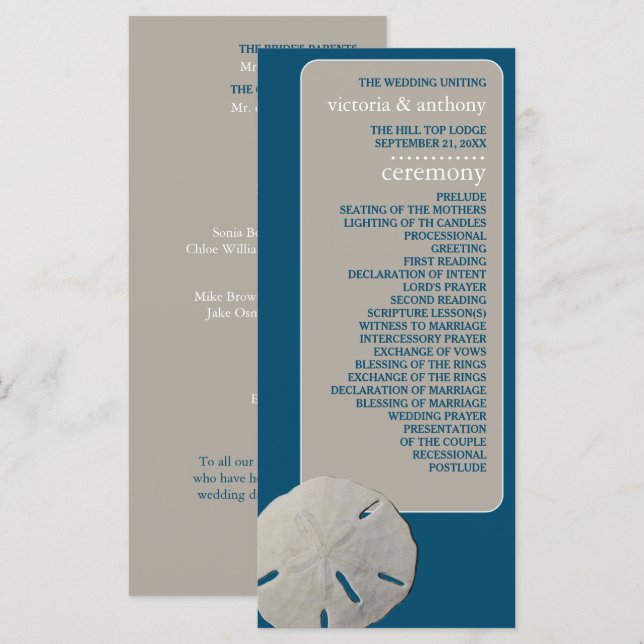 Sand dollar, Ocean Blue Beach Wedding Programme (Front/Back)