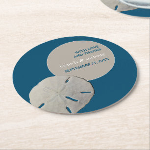 Sand dollar, Ocean Blue Beach Wedding Round Paper Coaster