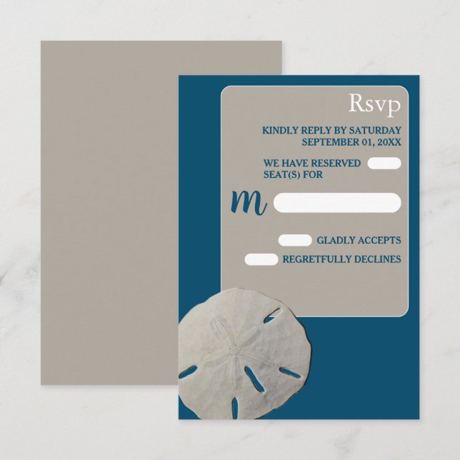 Sand dollar, Ocean Blue Beach Wedding RSVP Card (Front/Back)