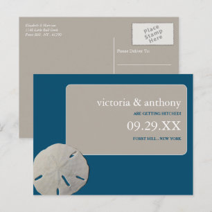 Sand dollar Ocean Blue Beach Wedding Save the Date Announcement Postcard