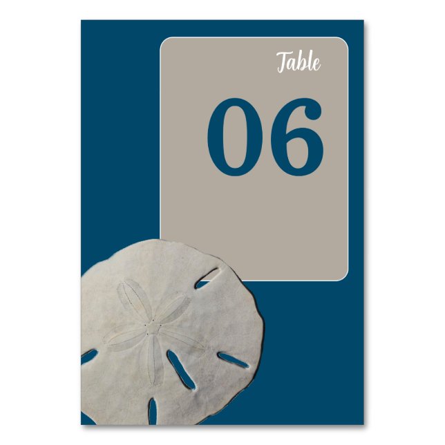 Sand dollar, Ocean Blue Beach Wedding Table Number (Front)