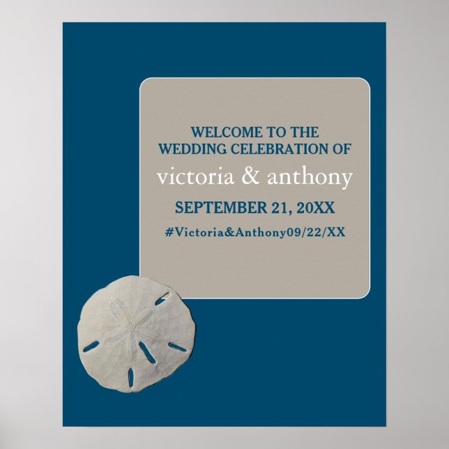 Sand dollar, Ocean Blue Beach Wedding Welcome Poster (Front)