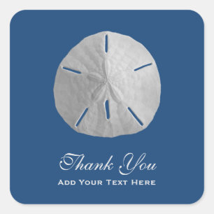 Sand Dollar on Dark Blue Thank You Square Sticker