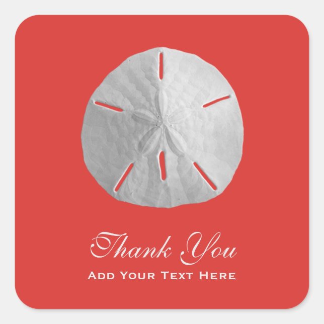 Sand Dollar on Red Thank You Square Sticker (Front)