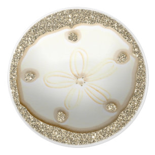 Sand dollar on sparkly gold beach sand ceramic knob