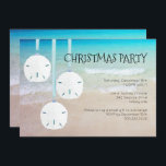 Sand Dollar Ornaments Christmas Party Beach Invitation<br><div class="desc">Beach themed Christmas party invitations with sand dollars.  Tropical blue water and beach sand make a pretty background image for custom text.  Three big sand dollar ornaments hang opposite the text and add to the tropical theme of the invitation.</div>