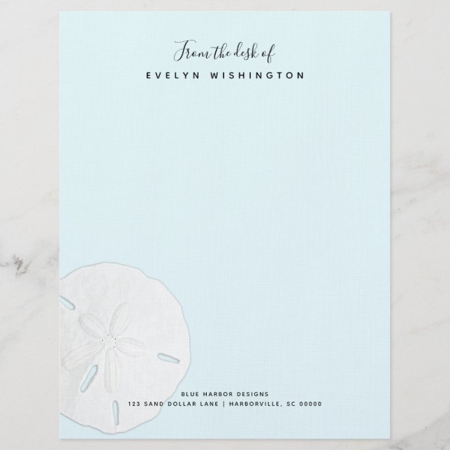 Sand Dollar Pale Blue Business Letterhead Paper (Front)