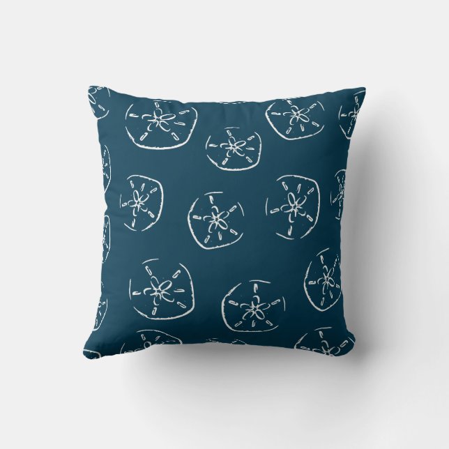 Sand Dollar Pattern Drawing Ocean Blue Cushion (Back)