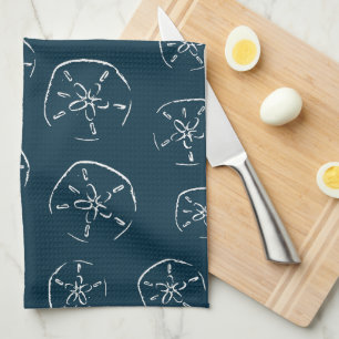 Sand Dollar Pattern Drawing Ocean Blue Tea Towel