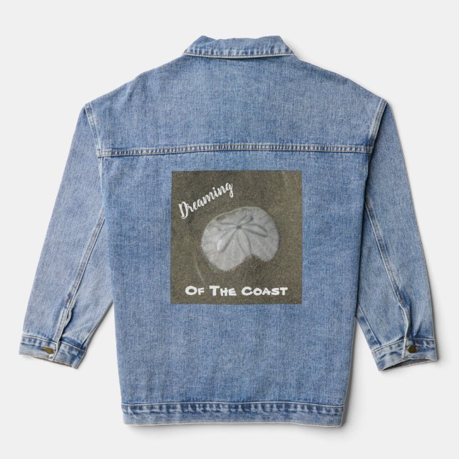 Sand Dollar Photo Wet Sand Beach Nature Coastal Denim Jacket (Back)