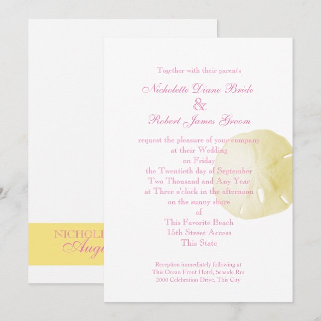 Sand Dollar Pink and Yellow Wedding Invitation (Front/Back)