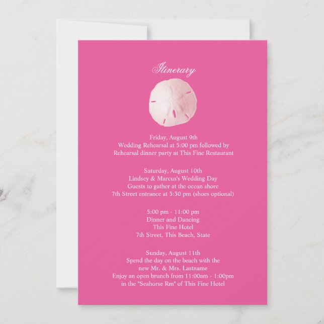 Sand Dollar Pink Wedding Intinerary Invitation (Front)