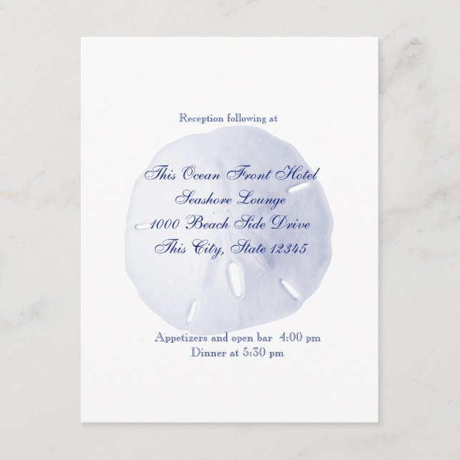 Sand Dollar Royal Blue Wedding Reception Enclosure Card (Front)