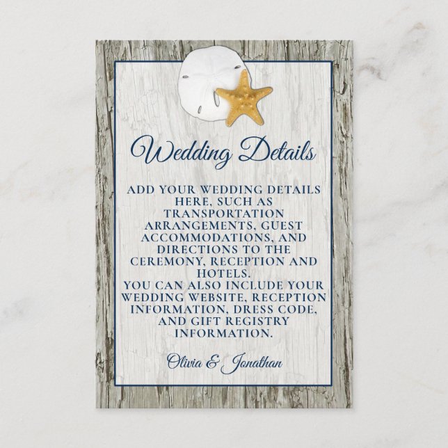 Sand Dollar Rustic Beach Driftwood Wedding Details Enclosure Card (Front)
