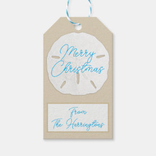 Sand Dollar Sand n Blue Tie On Christmas Gift Tags
