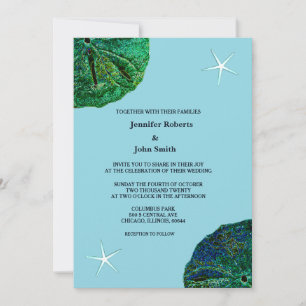 Sand Dollar Sanddollar Beach Starfish Blue Wedding Invitation