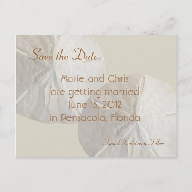 Sand Dollar Save the Date Beach Theme Wedding Announcement Postcard (Front)