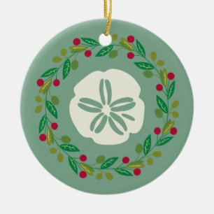 Sand Dollar Seashell Christmas Wreath Ceramic Tree Decoration