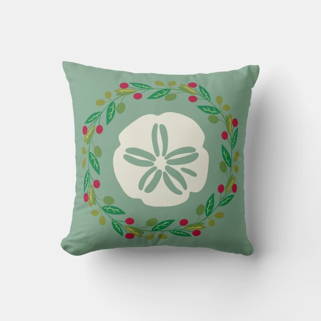 Sand Dollar Seashell Christmas Wreath Cushion (Front)