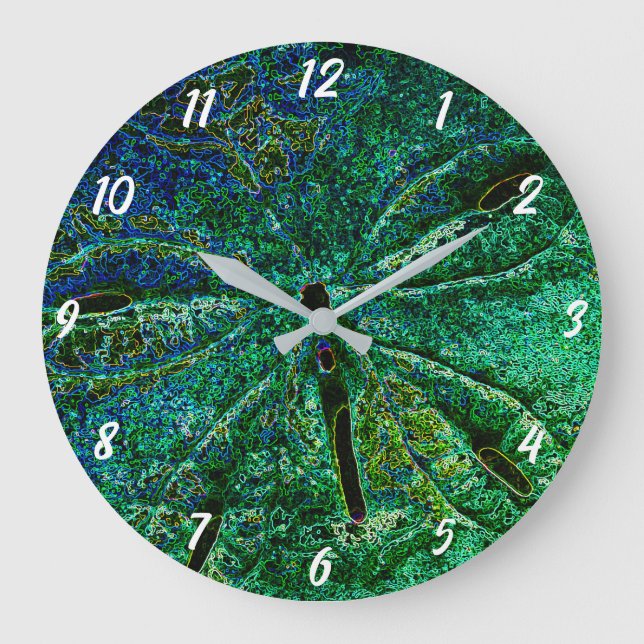 Sand Dollar Seashells Beach Abstract Blue Green Large Clock (Front)